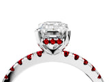 White gold Emerald Cut Diamond Solitaire Ring with Round with Ruby side stone Pavé Band and Four-Prong Setting_40