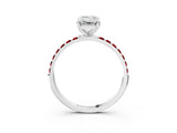 White gold Emerald Cut Diamond Solitaire Ring with Round with Ruby side stone Pavé Band and Prong Setting_51