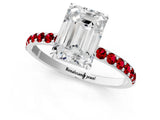 White gold Emerald Cut Diamond Solitaire Ring with Round with Ruby side stone Pavé Band and Prong Setting_61