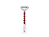 White gold Emerald Cut Diamond Solitaire Ring with Round with Ruby side stone Pavé Band and Prong Setting_62