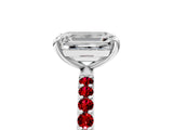 White gold Emerald Cut Diamond Solitaire Ring with Round with Ruby side stone Pavé Band and Prong Setting_65
