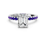 White gold Emerald Cut Diamond Solitaire Ring with Round with Tanzanite side stone Pavé Band and Four-Prong Setting_12