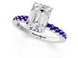 White gold Emerald Cut Diamond Solitaire Ring with Round with Tanzanite side stone Pavé Band and Four-Prong Setting_13
