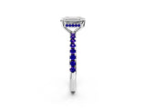White gold Emerald Cut Diamond Solitaire Ring with Round with Tanzanite side stone Pavé Band and Four-Prong Setting_14
