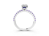 White gold Emerald Cut Diamond Solitaire Ring with Round with Tanzanite side stone Pavé Band and Four-Prong Setting_15