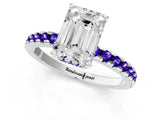 White gold Emerald Cut Diamond Solitaire Ring with Round with Tanzanite side stone Pavé Band and Four-Prong Setting_37