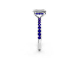 White gold Emerald Cut Diamond Solitaire Ring with Round with Tanzanite side stone Pavé Band and Four-Prong Setting_38