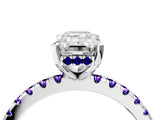 White gold Emerald Cut Diamond Solitaire Ring with Round with Tanzanite side stone Pavé Band and Four-Prong Setting_4