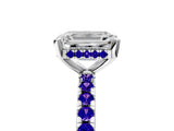 White gold Emerald Cut Diamond Solitaire Ring with Round with Tanzanite side stone Pavé Band and Four-Prong Setting_5