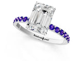 White gold Emerald Cut Diamond Solitaire Ring with Round with Tanzanite side stone Pavé Band and Prong Setting_13