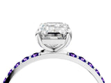 White gold Emerald Cut Diamond Solitaire Ring with Round with Tanzanite side stone Pavé Band and Prong Setting_16
