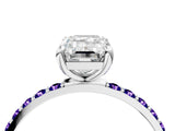 White gold Emerald Cut Diamond Solitaire Ring with Round with Tanzanite side stone Pavé Band and Prong Setting_16