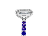 White gold Emerald Cut Diamond Solitaire Ring with Round with Tanzanite side stone Pavé Band and Prong Setting_17