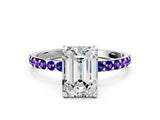 White gold Emerald Cut Diamond Solitaire Ring with Round with Tanzanite side stone Pavé Band and Prong Setting_24