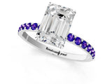 White gold Emerald Cut Diamond Solitaire Ring with Round with Tanzanite side stone Pavé Band and Prong Setting_25