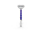 White gold Emerald Cut Diamond Solitaire Ring with Round with Tanzanite side stone Pavé Band and Prong Setting_26