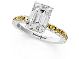White gold Emerald Cut Diamond Solitaire Ring with Round with Yellow Sapphire side stone Pavé Band and Four-Prong Setting_13