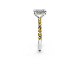 White gold Emerald Cut Diamond Solitaire Ring with Round with Yellow Sapphire side stone Pavé Band and Four-Prong Setting_2