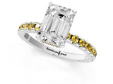 White gold Emerald Cut Diamond Solitaire Ring with Round with Yellow Sapphire side stone Pavé Band and Four-Prong Setting_37
