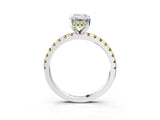 White gold Emerald Cut Diamond Solitaire Ring with Round with Yellow Sapphire side stone Pavé Band and Four-Prong Setting_39
