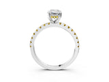 White gold Emerald Cut Diamond Solitaire Ring with Round with Yellow Sapphire side stone Pavé Band and Four-Prong Setting_3