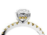 White gold Emerald Cut Diamond Solitaire Ring with Round with Yellow Sapphire side stone Pavé Band and Four-Prong Setting_4