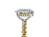 White gold Emerald Cut Diamond Solitaire Ring with Round with Yellow Sapphire side stone Pavé Band and Four-Prong Setting_5
