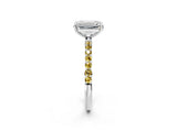 White gold Emerald Cut Diamond Solitaire Ring with Round with Yellow Sapphire side stone Pavé Band and Prong Setting_38