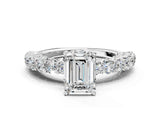 White gold Emerald Cut Diamond Solitaire Ring with Shared Prong Pavé Band and Four-Prong Setting_124