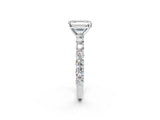 White gold Emerald Cut Diamond Solitaire Ring with Shared Prong Pavé Band and Four-Prong Setting_126