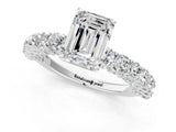 White gold Emerald Cut Diamond Solitaire Ring with Shared Prong Pavé Band and Four-Prong Setting_130