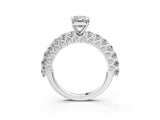 White gold Emerald Cut Diamond Solitaire Ring with Shared Prong Pavé Band and Four-Prong Setting_132