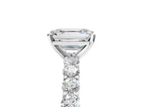 White gold Emerald Cut Diamond Solitaire Ring with Shared Prong Pavé Band and Four-Prong Setting_134