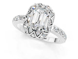 White gold Emerald Cut Diamond Solitaire Ring with Shared Prong Pavé Band_1