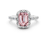 White gold Emerald Cut Diamond Solitaire Ring with Shared Prong Pavé Band