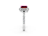 White gold Emerald Cut Diamond Solitaire Ring with Shared Prong Pavé Band_2