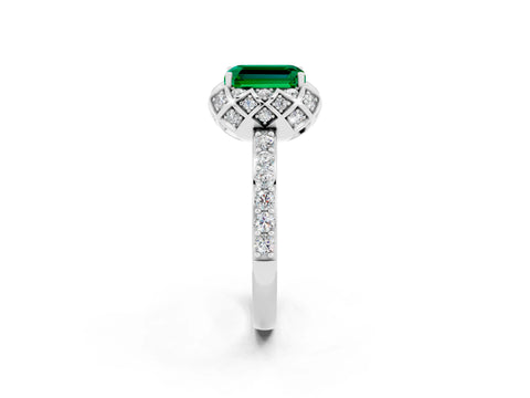White gold Emerald Cut Diamond Solitaire Ring with Shared Prong Pavé Band_2