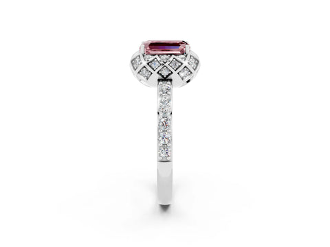 White gold Emerald Cut Diamond Solitaire Ring with Shared Prong Pavé Band_2