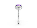 White gold Emerald Cut Diamond Solitaire Ring with Shared Prong Pavé Band_2