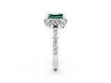 White gold Emerald Cut Diamond Solitaire Ring with Shared Prong Pavé Band_2