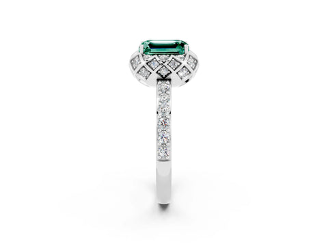 White gold Emerald Cut Diamond Solitaire Ring with Shared Prong Pavé Band_2