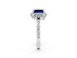 White gold Emerald Cut Diamond Solitaire Ring with Shared Prong Pavé Band_2
