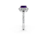 White gold Emerald Cut Diamond Solitaire Ring with Shared Prong Pavé Band_2