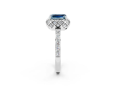 White gold Emerald Cut Diamond Solitaire Ring with Shared Prong Pavé Band_2