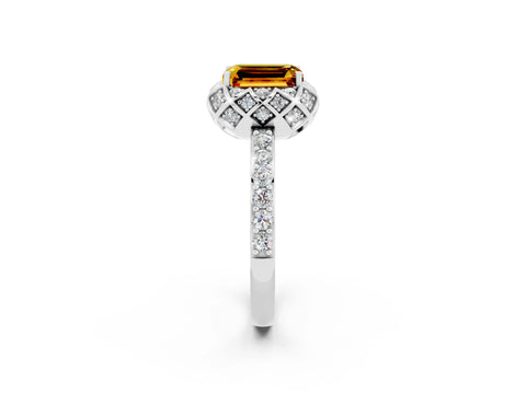 White gold Emerald Cut Diamond Solitaire Ring with Shared Prong Pavé Band_2