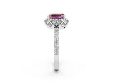 White gold Emerald Cut Diamond Solitaire Ring with Shared Prong Pavé Band_2