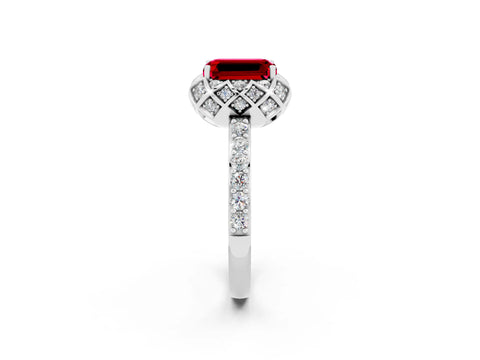 White gold Emerald Cut Diamond Solitaire Ring with Shared Prong Pavé Band_2