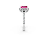 White gold Emerald Cut Diamond Solitaire Ring with Shared Prong Pavé Band_2