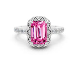 White gold Emerald Cut Diamond Solitaire Ring with Shared Prong Pavé Band