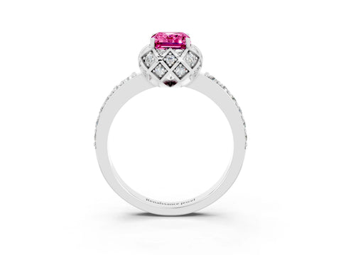 White gold Emerald Cut Diamond Solitaire Ring with Shared Prong Pavé Band_3